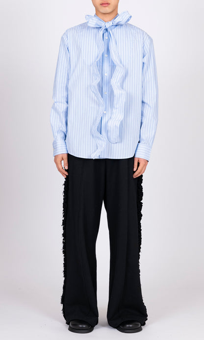 Wire Ribbon Collar Stripe Shirt