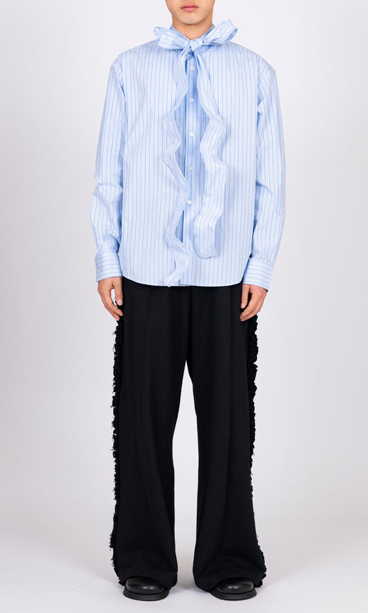 Wire Ribbon Collar Stripe Shirt