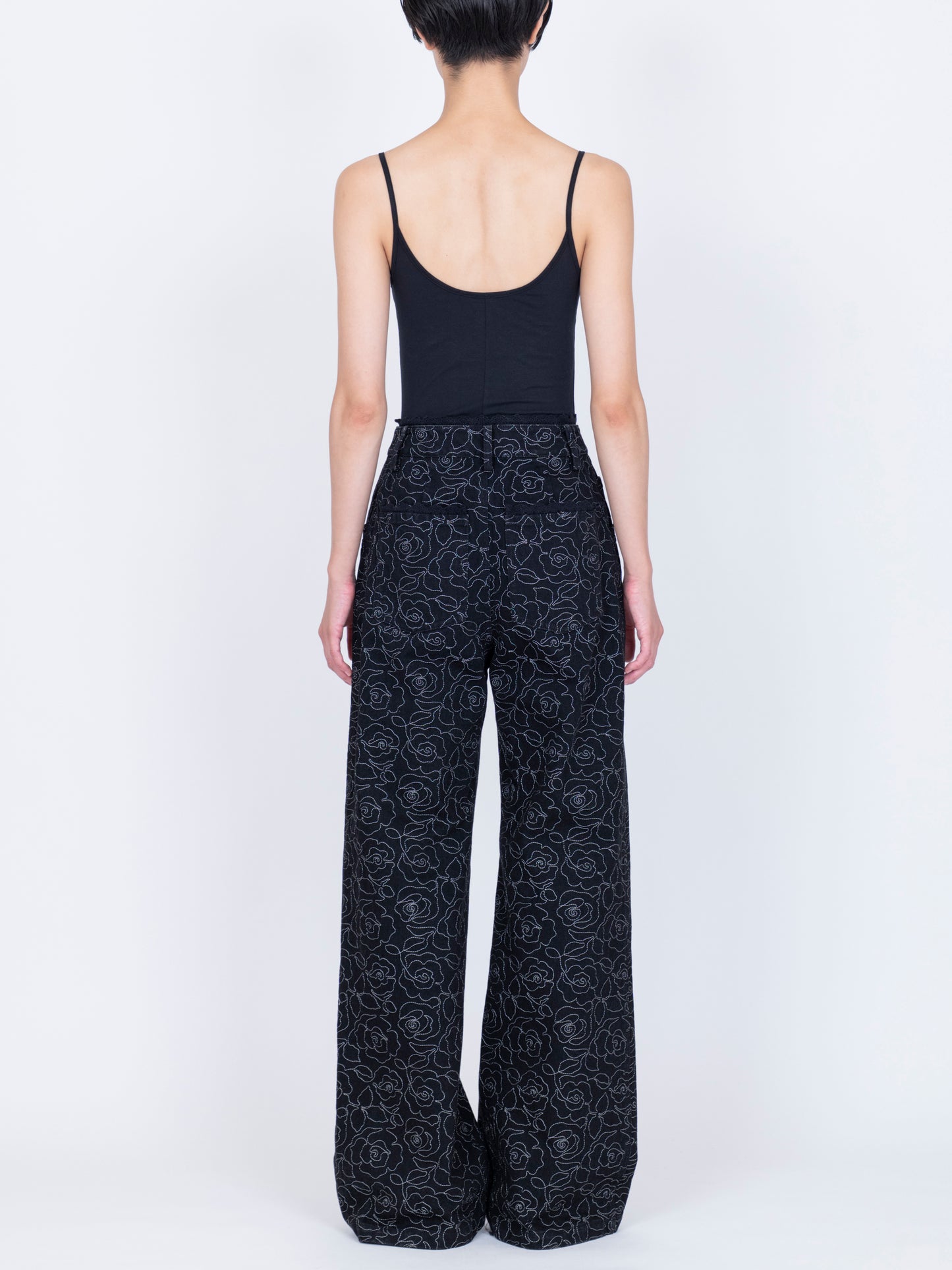Denim Trousers Quilted  ''a Roses''