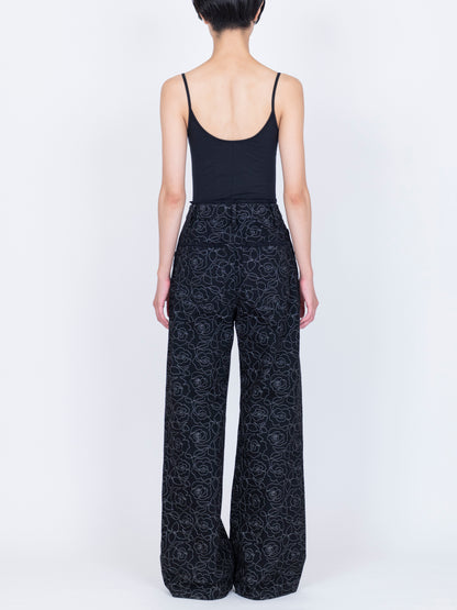 Denim Trousers Quilted  ''a Roses''