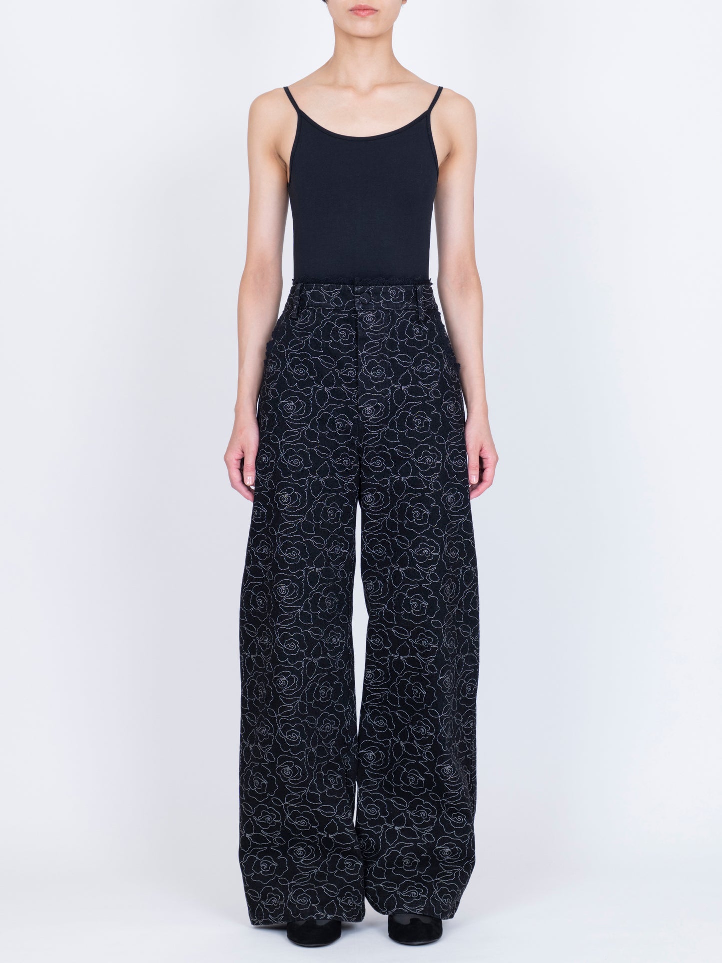 Denim Trousers Quilted  ''a Roses''
