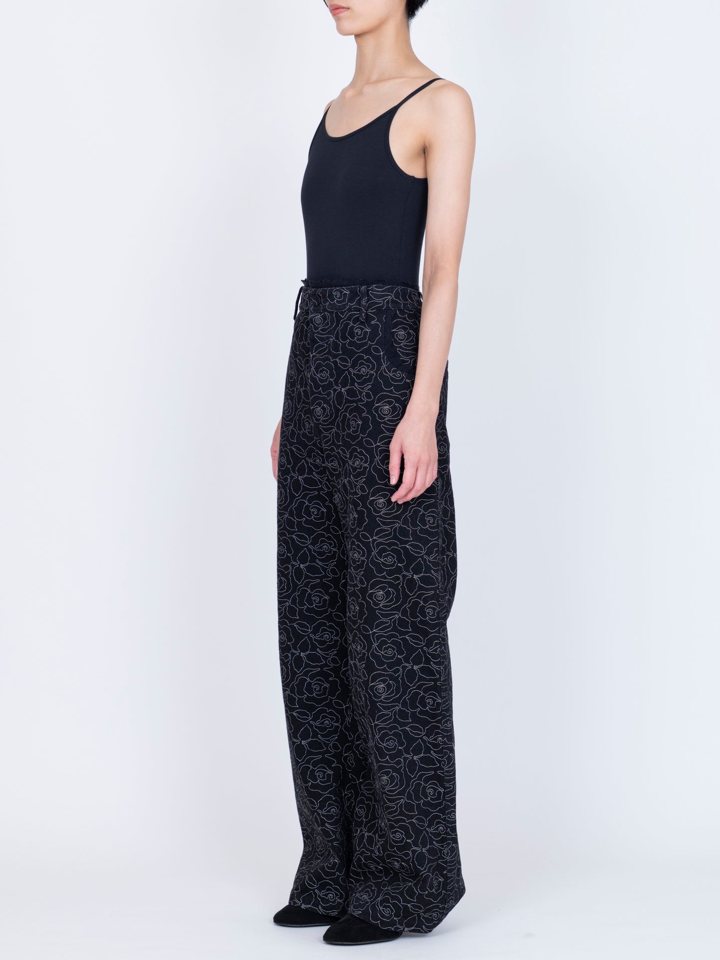 Denim Trousers Quilted  ''a Roses''