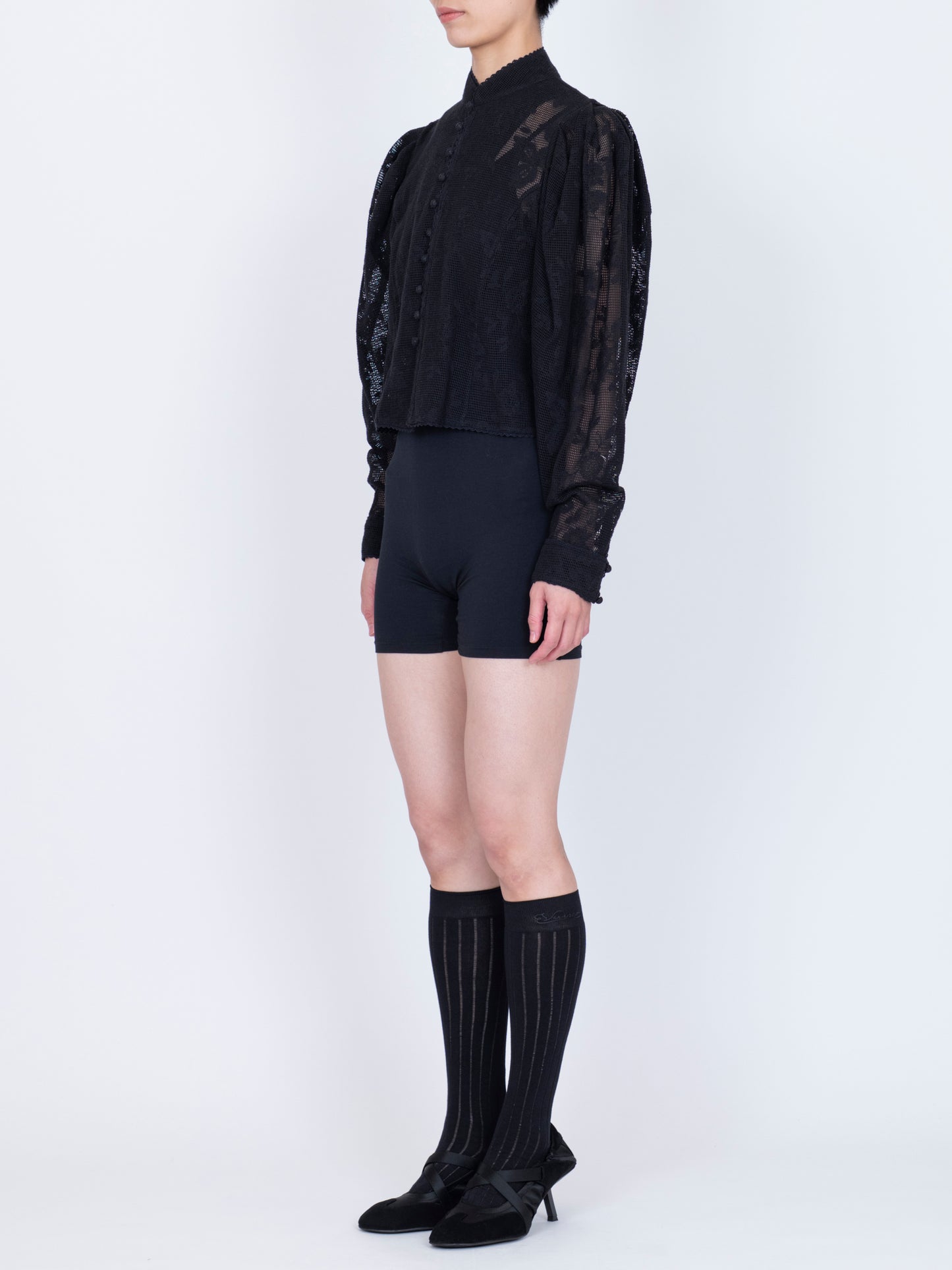 Embroidered Lace  Col Montant Top