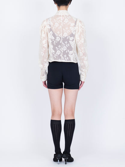 Embroidered Lace  Col Montant Top