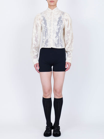 Embroidered Lace  Col Montant Top