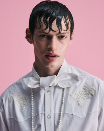 Hand Embroidered Ribbon Collar S/S Shirt