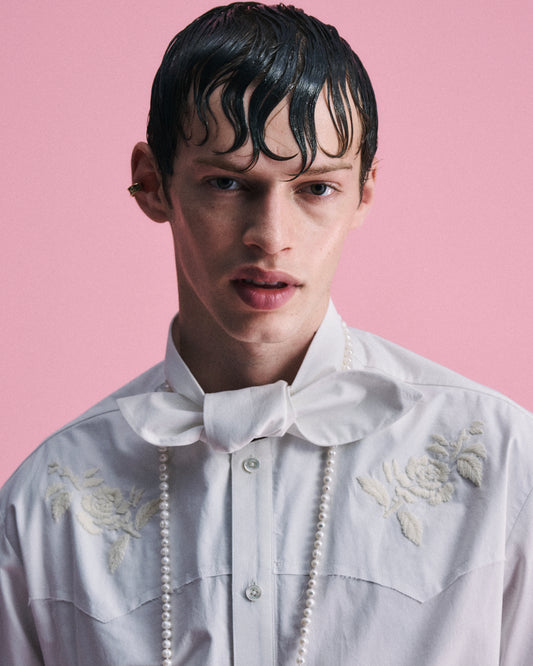 Hand Embroidered Ribbon Collar S/S Shirt