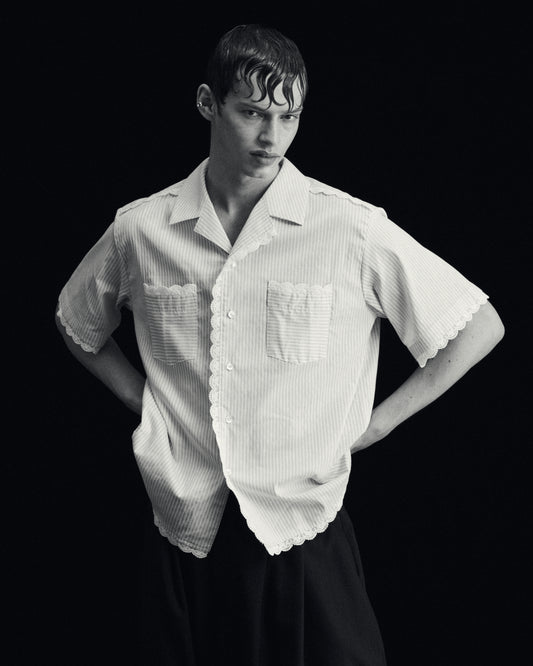 Lace Trimmed Open Collar S/S Shirt